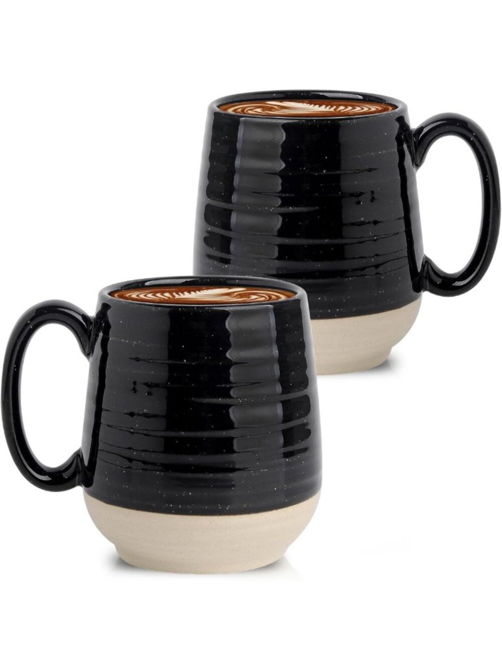 Set of 2 Large Ceramic Coffee Mugs, 20 oz - Stylish Black Cups for Home & Office